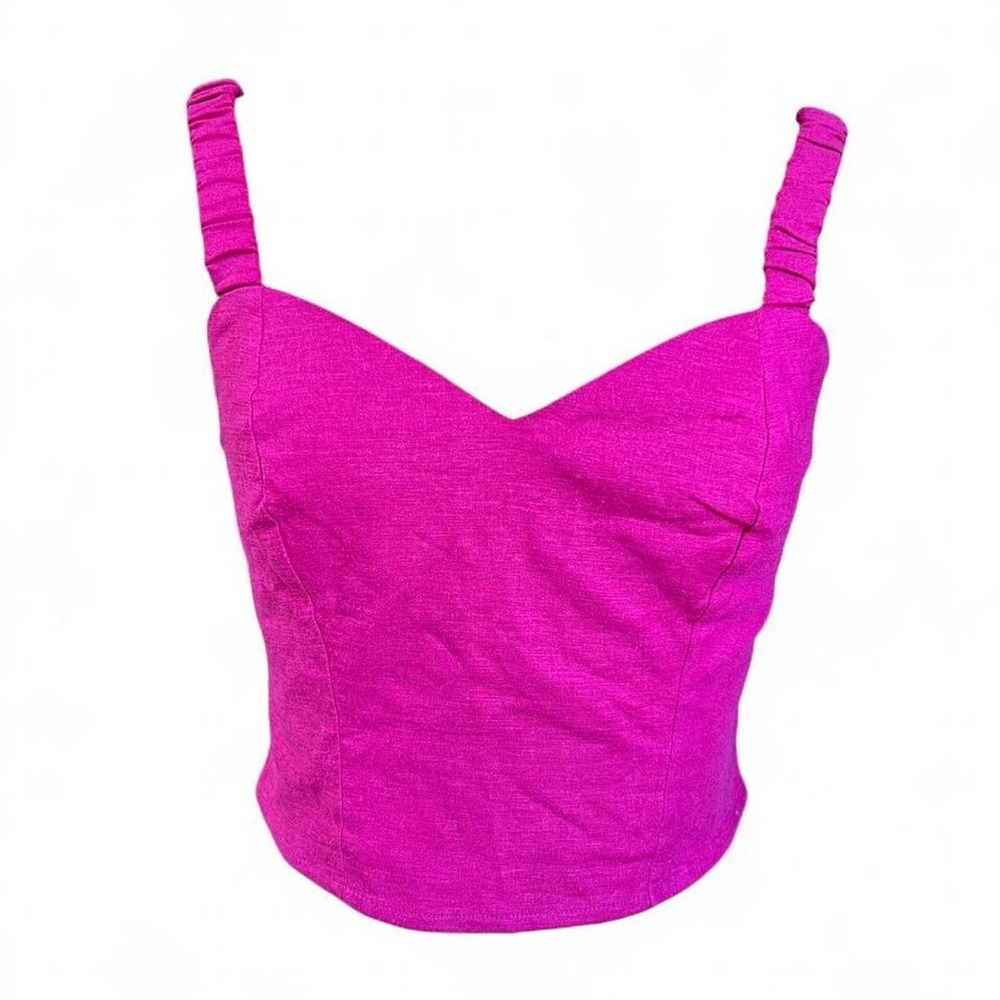 Express magenta pink linen blend sleeveless top with ruffle